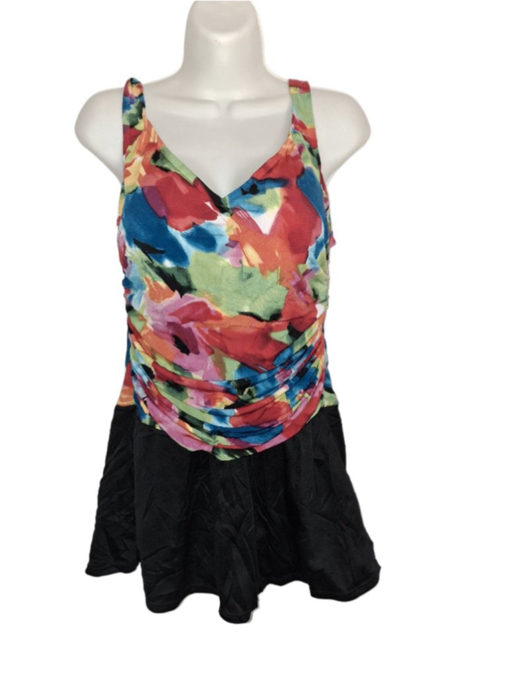 Suddenly Slim by Catalina L Floral One Piece Swimsuit dress Black Multicolor